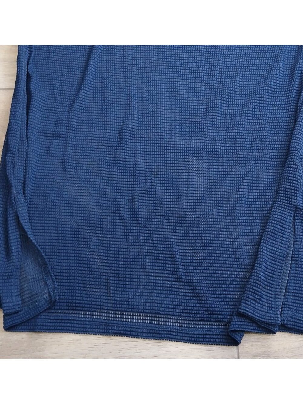 Trendsetter Navy Blue Textured Tunic Swim Top XL Stretch 3/4 Sleeve Keyhole Neck - Picture 9 of 10